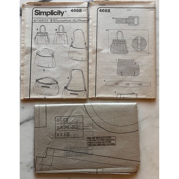 Simplicity Pattern 4668 Handbags Purse Tote 6 Styles Different Sizes Uncut Hobo - Picture 4 of 4